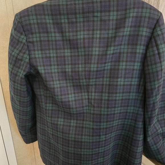 Mens 39L Perry Ellis 100% virgin wool tuxedo jacket made in the USA green plaid - Picture 5 of 7